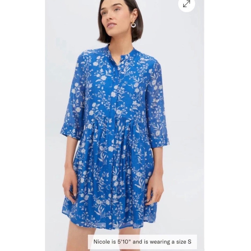 Tuckernuck Limoges Floral Royal Blue Shirt Dropped Waist Mini Dress Size M
